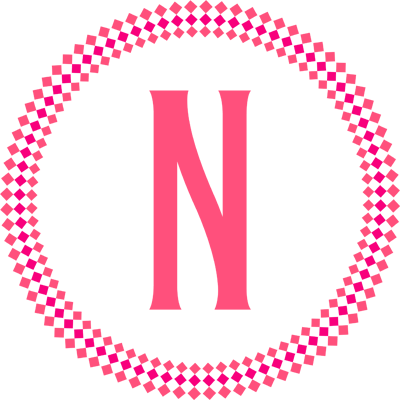 The official logo of Navka Studio, featuring a stylized pink letter 'N' centered within a circular border of pink and white checkered squares.