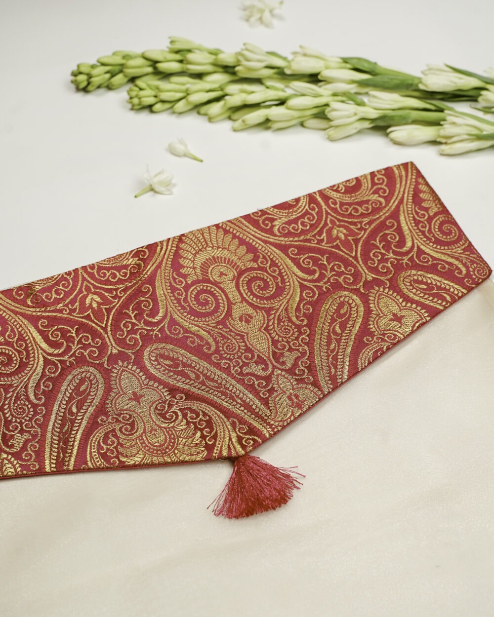 Navka Studio Gulzaar Brocade Silk & Organza Trousseau Bag in red-gold brocade and cream organza design, perfect for gifting.