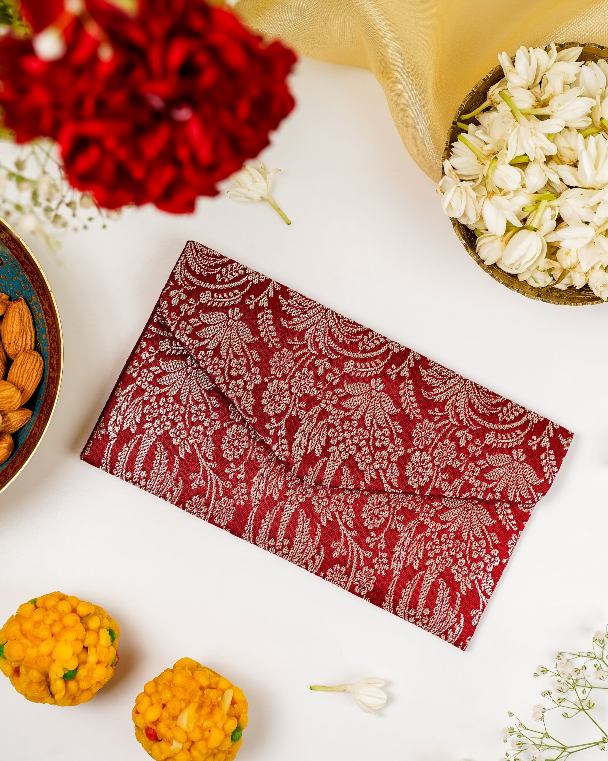 The luxurious Saaj Brocade Shagun Envelope by Navka Studio, perfect for wedding gift giving.