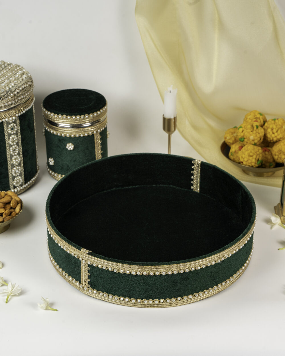 Baagh Round MDF Shagun Basket, a wedding essential Product by Navka Studio.