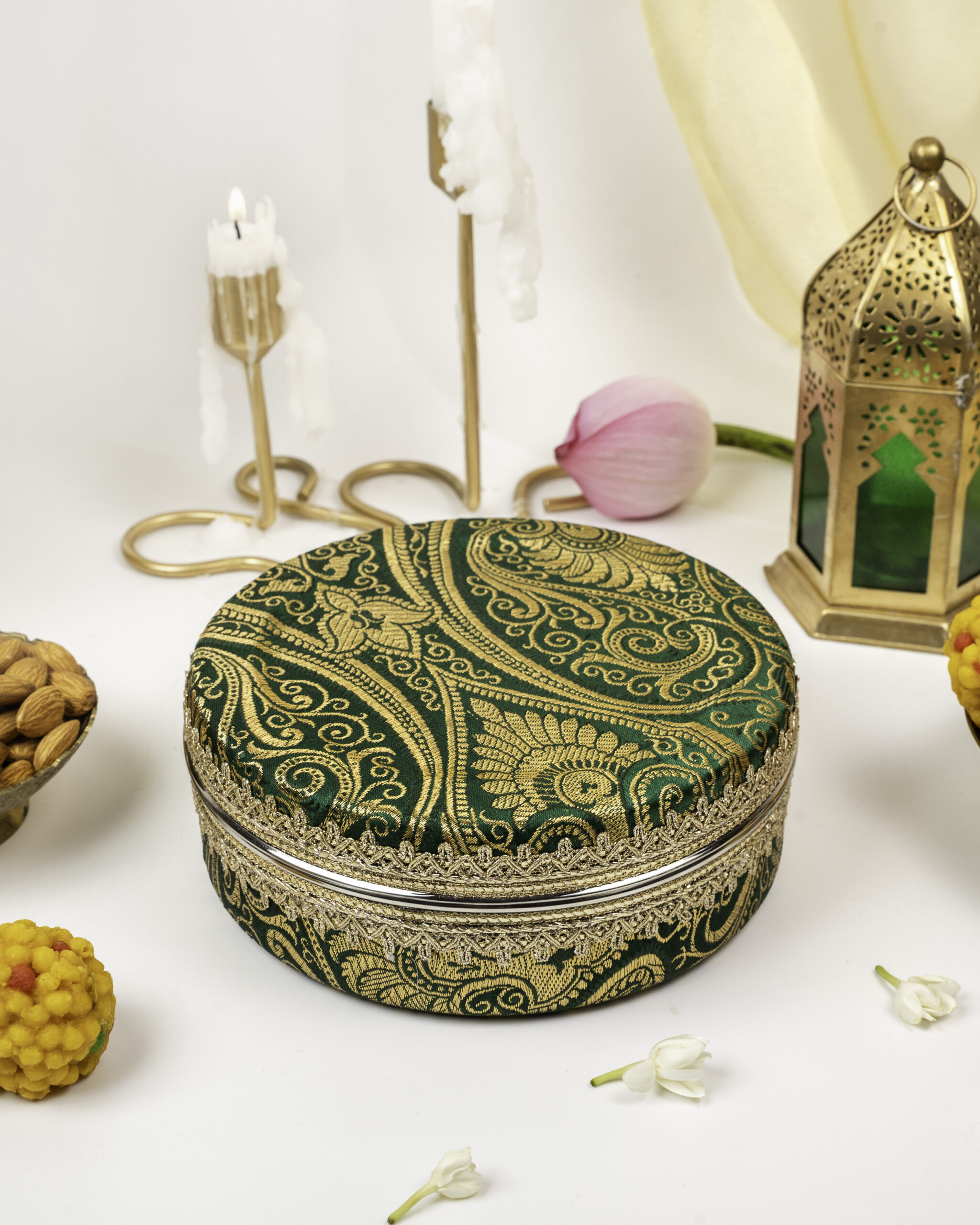 Baagh Brocade Ladoo Box Small by Navka Studio